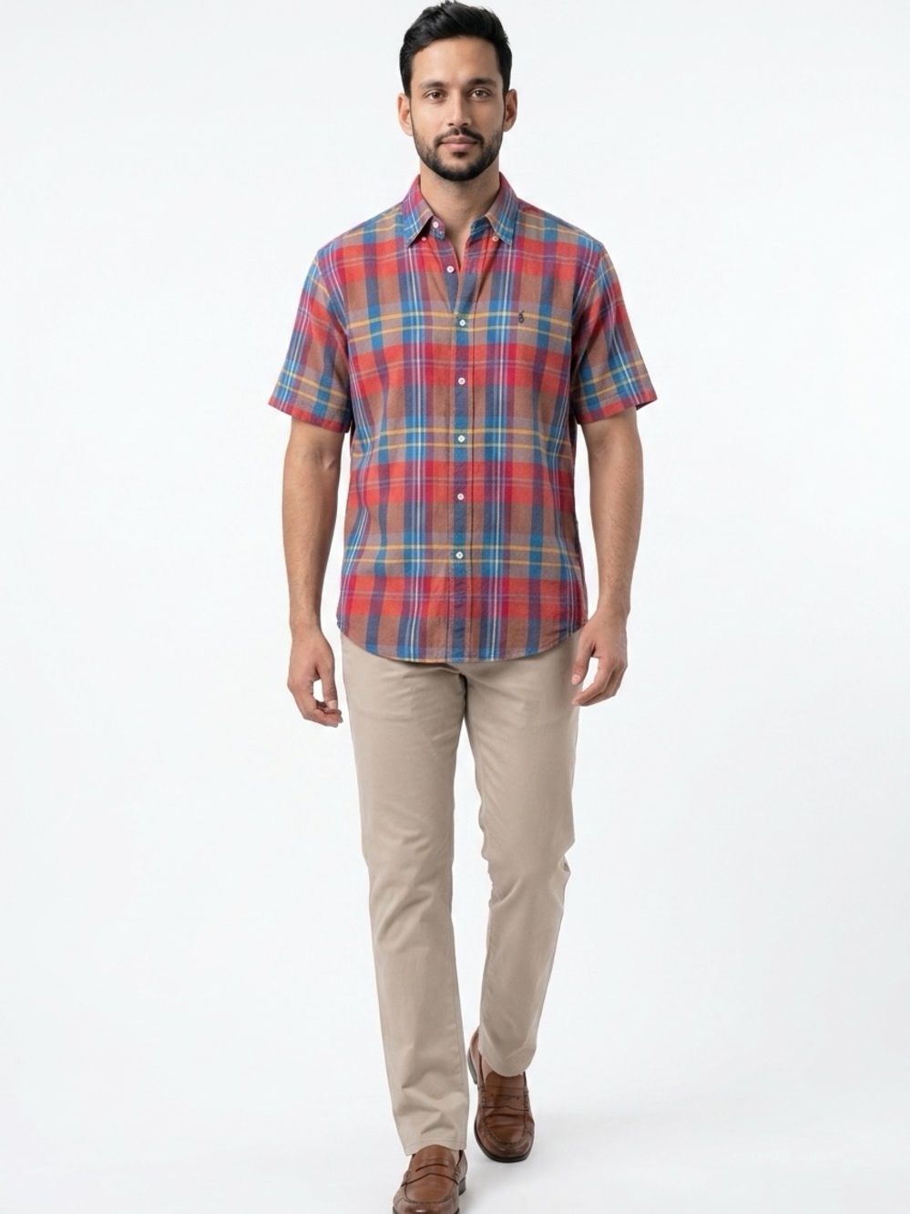 Ralph Lauren Blake Men's M Pony Logo Short-Sleeve Red Plaid Button-Down Shirt